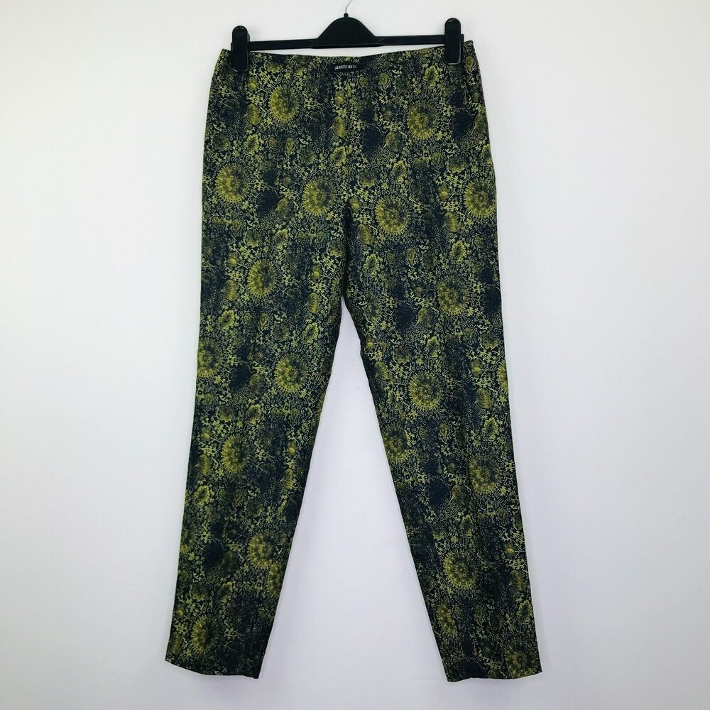 Lafayette Women's 6 Pants Blue Yellow Jacquard Floral Pleated Tapered BR6